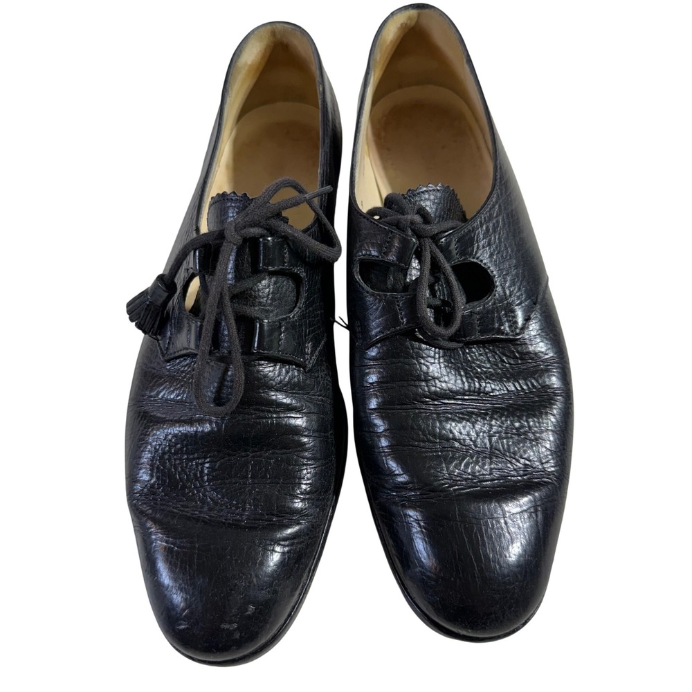 Silvia Fiorentina Leather Oxfords Vintage 7.5 Black Tassel Lace Up Italy